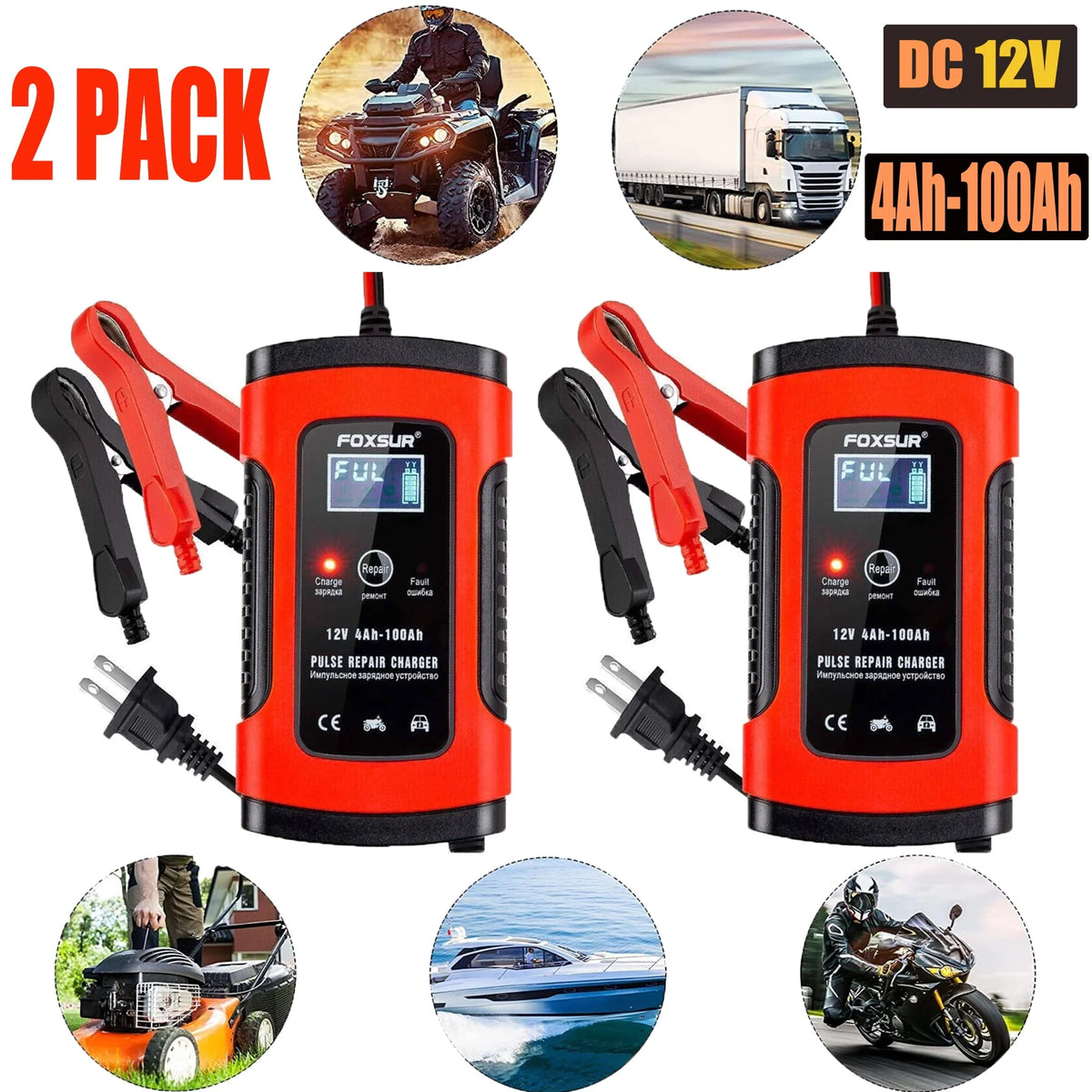 2 Pack 12V Automatic Battery Charger Maintainer V59286