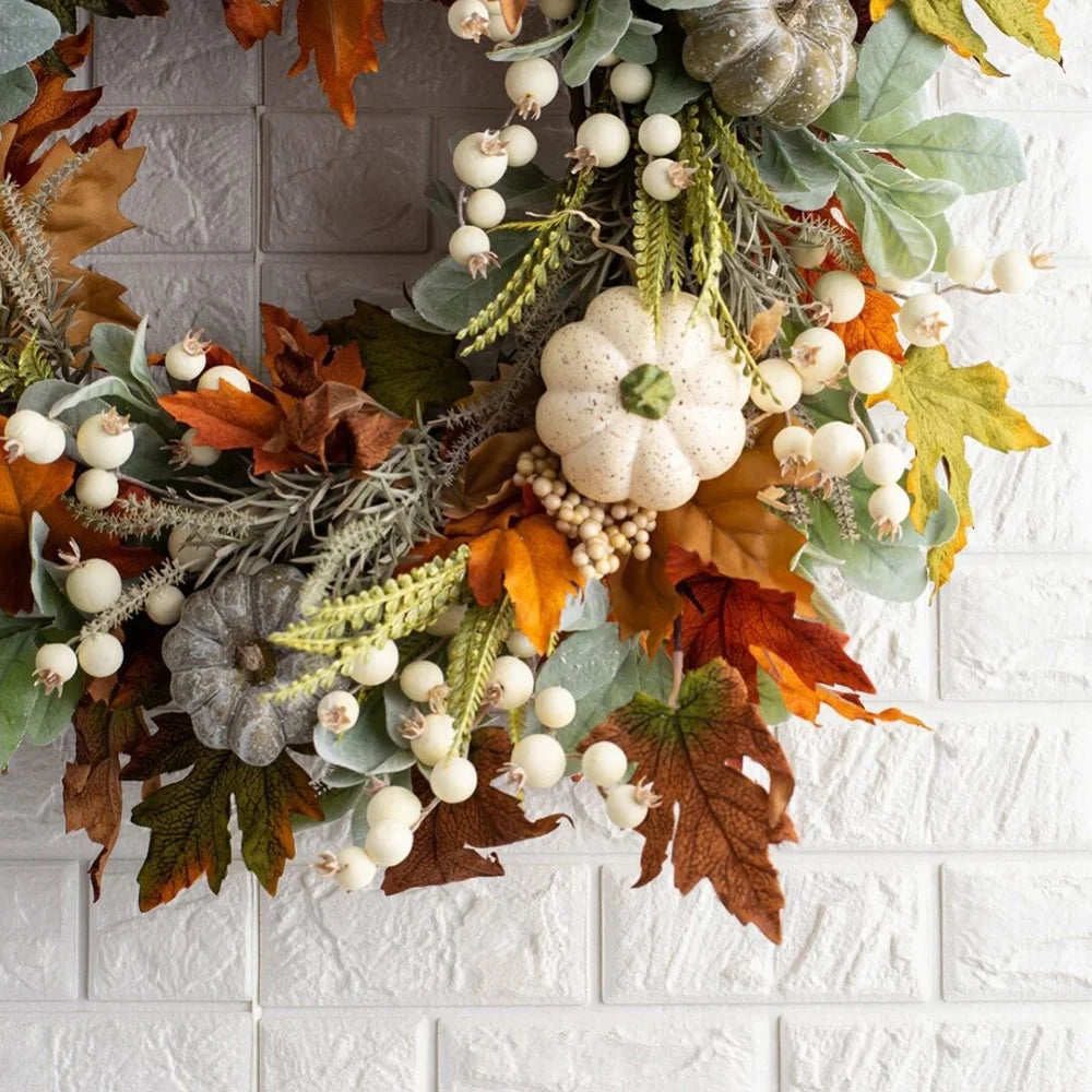 Fall Wreath with Pumpkins Maple Leaves O499
