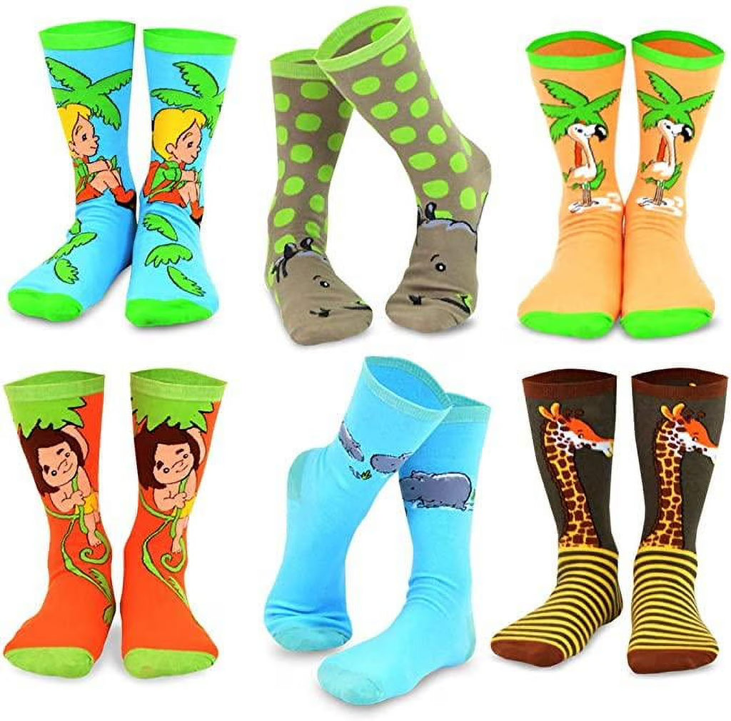6 Pair Cartoon Safari Animal Crew Socks L4082