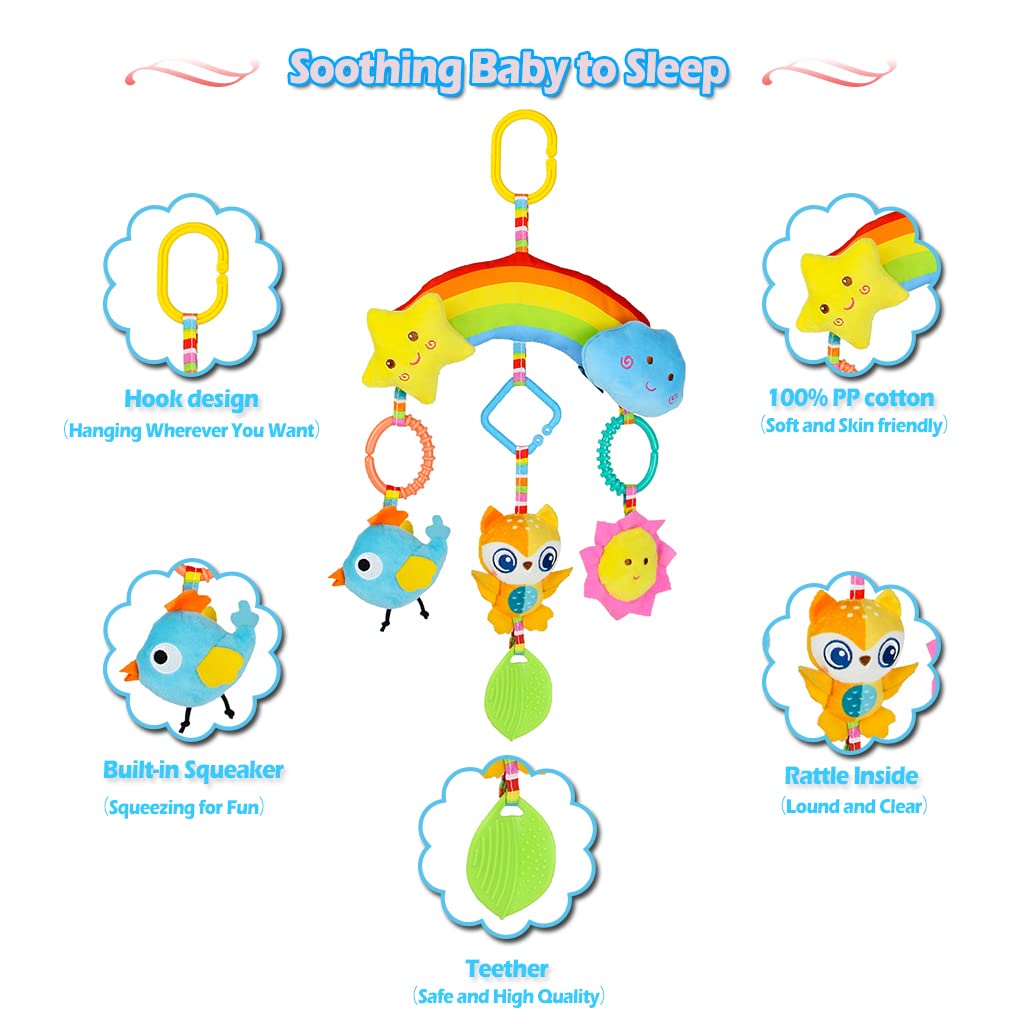 Rainbow Hanging Plush Crib Toys with Teether O97466