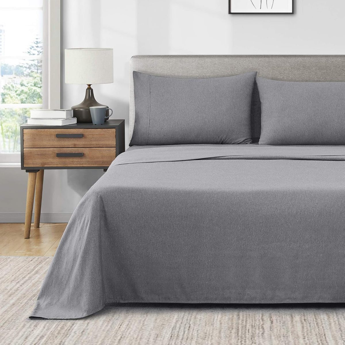 4 Piece California King Cooling Bed Sheet Set, Light Grey Q395115