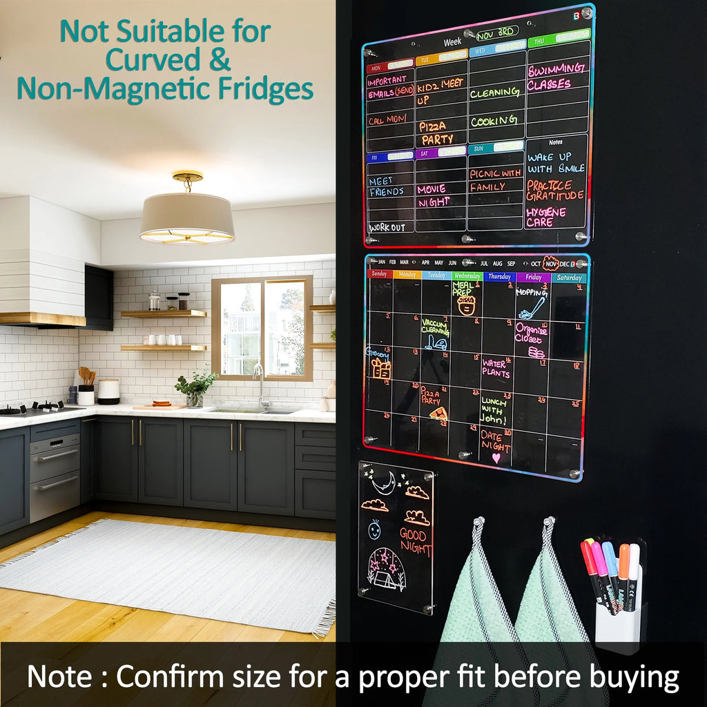 3 Pcs Acrylic Dry Erase Board Set with Magnetic Calendars J32601