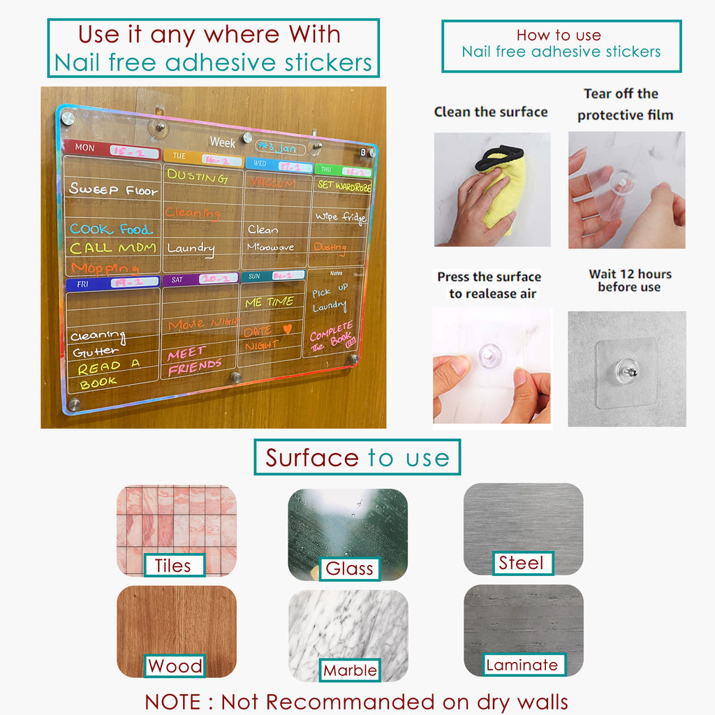 3 Pcs Acrylic Dry Erase Board Set with Magnetic Calendars J32601