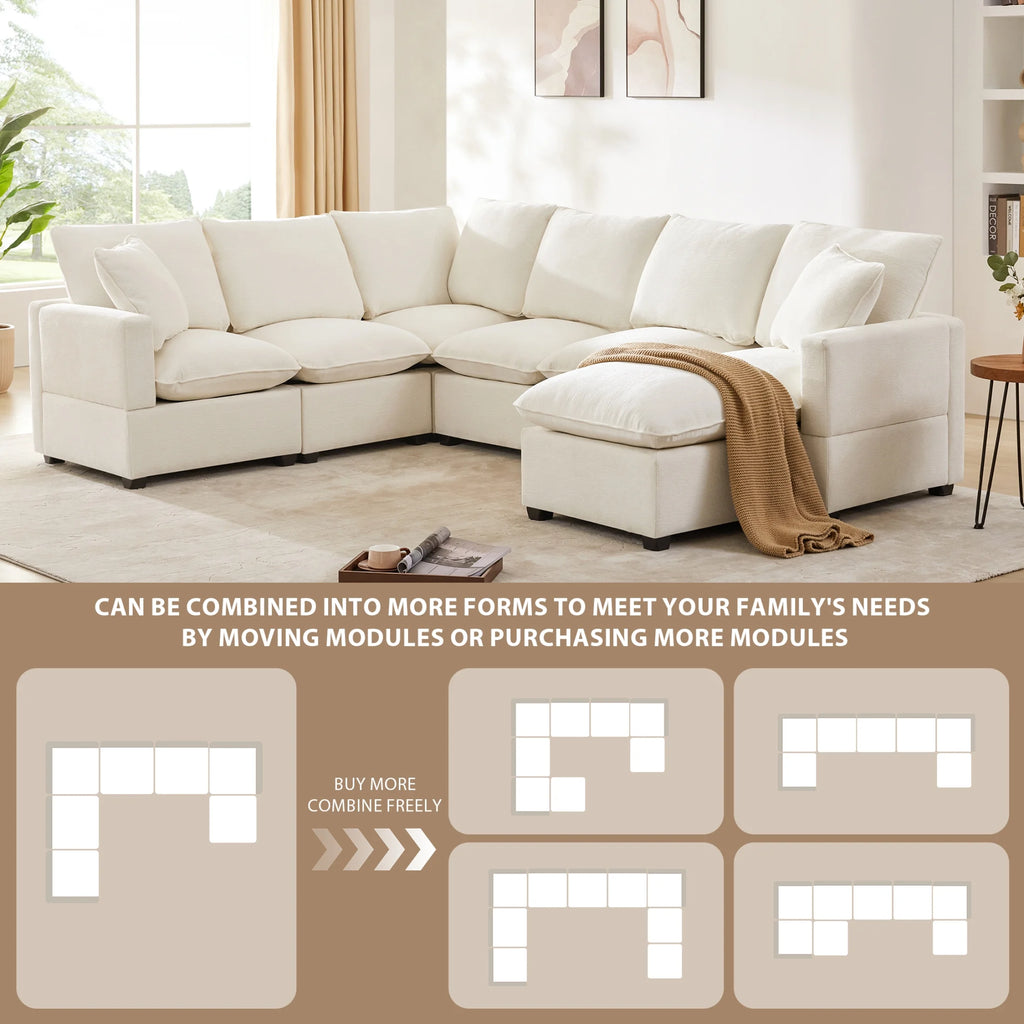 110*84" 7 Seat Chenille Modular Sectional Sofa with 2 Pillows O53835