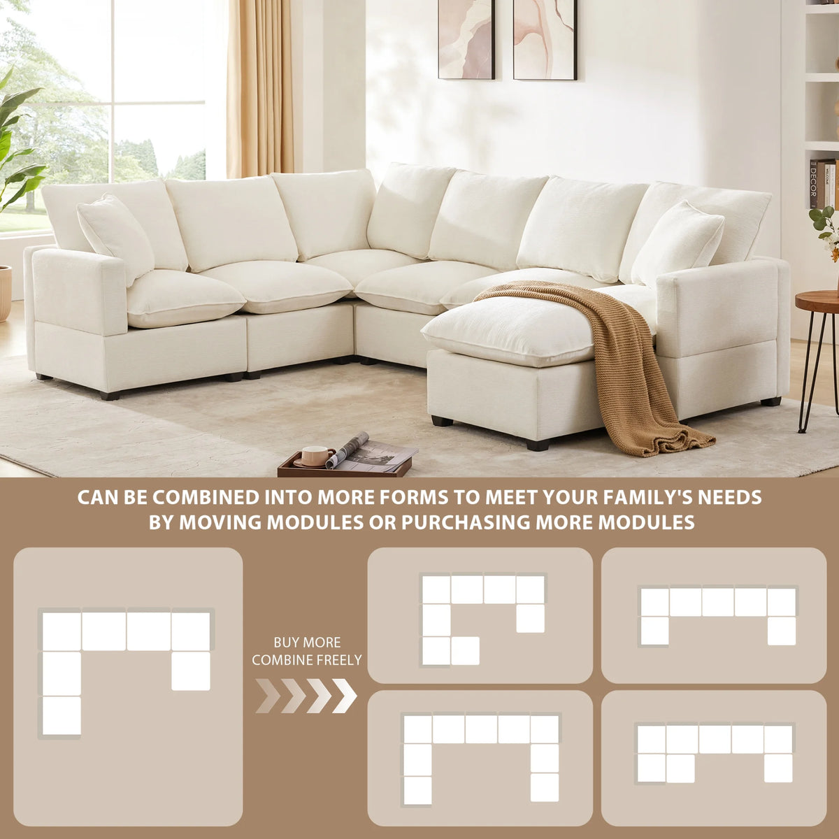 110*84" 7 Seat Chenille Modular Sectional Sofa with 2 Pillows O53835