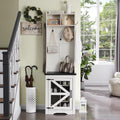 White Hall Tree with Coat Rack and Shoe Storage Bench I628
