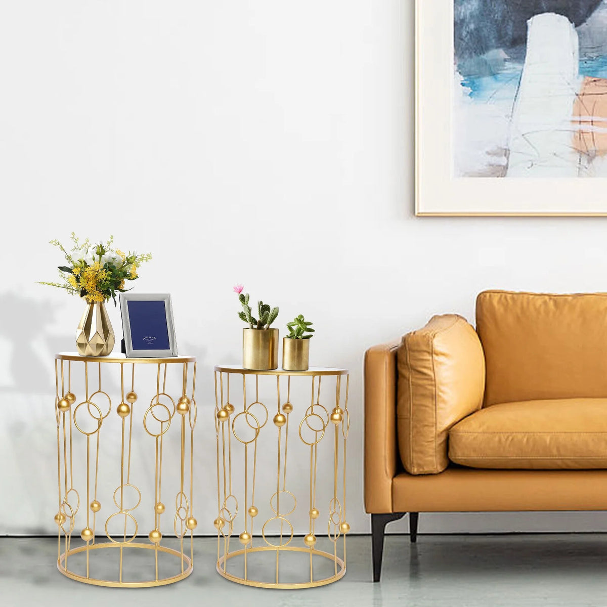 Set of 2 Round Glass Top Nesting Tables P6883