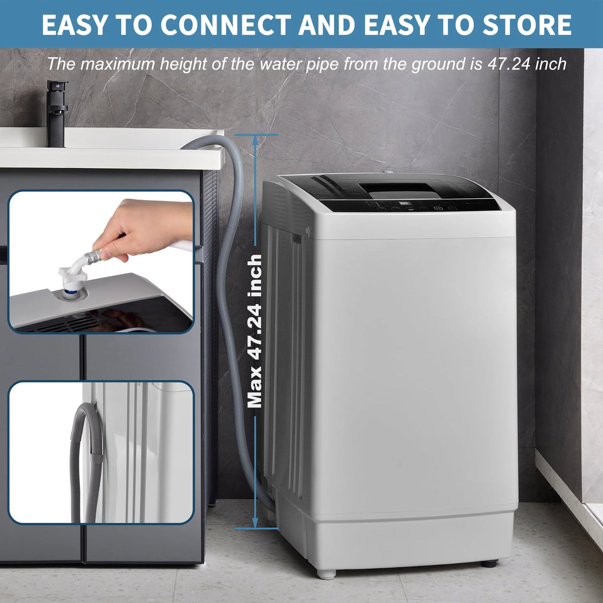 Top Loading Compact Fully Automatic Washing Machine, 1.24 Cu.ft, 8 Water Levels, 10 Wash Programs T128