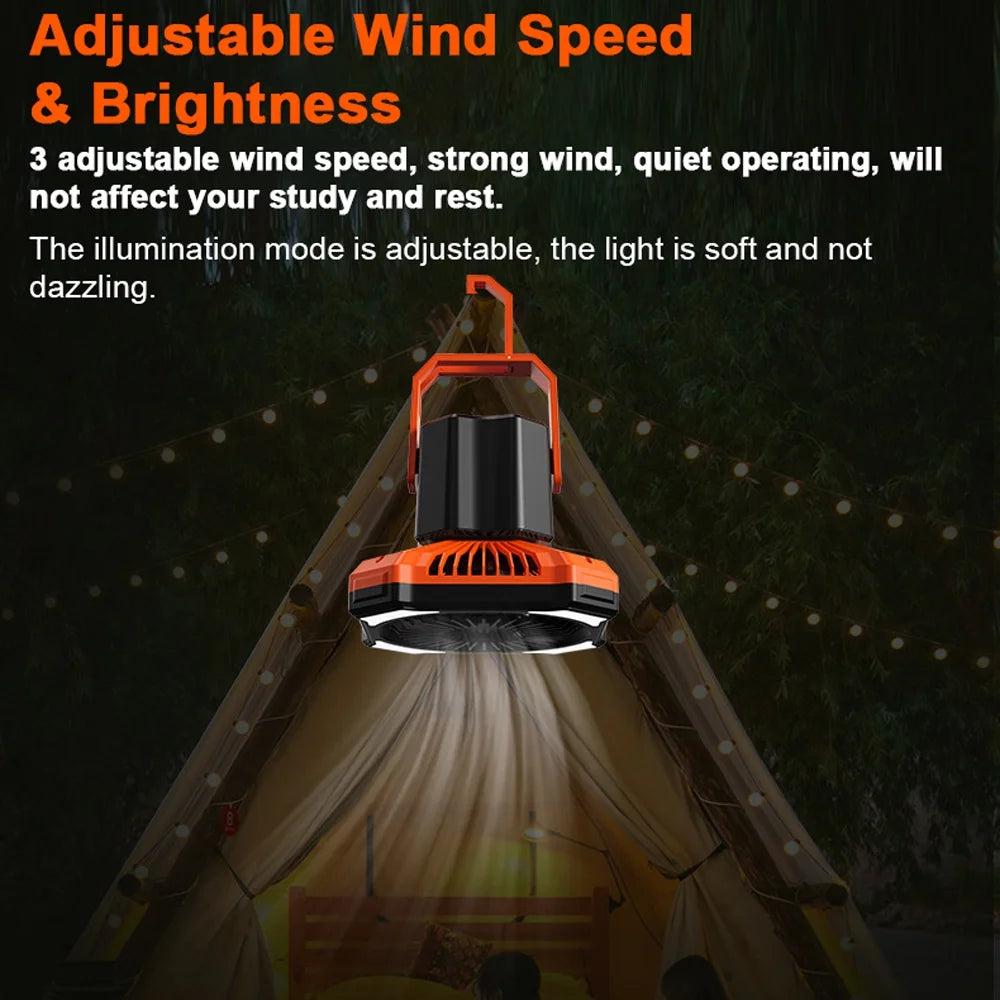 Camping Fan with LED Light USB Battery Operated Ceiling Tent Light Portable Power Bank with Remote Controller K664667
