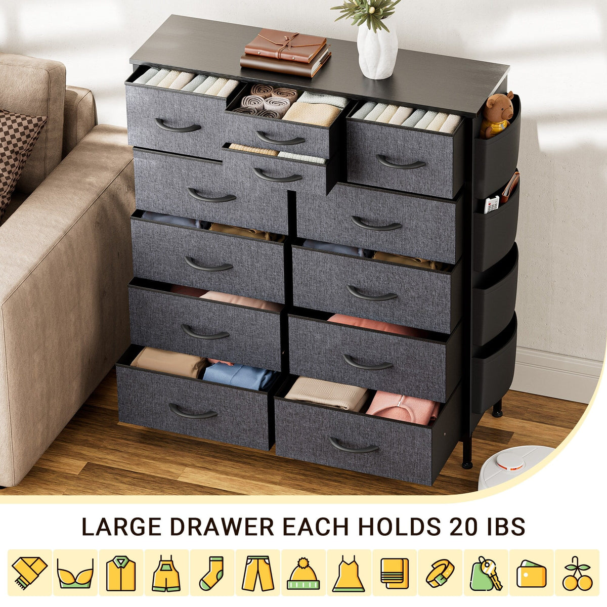 White 12 Drawer Fabric Dresser H446850