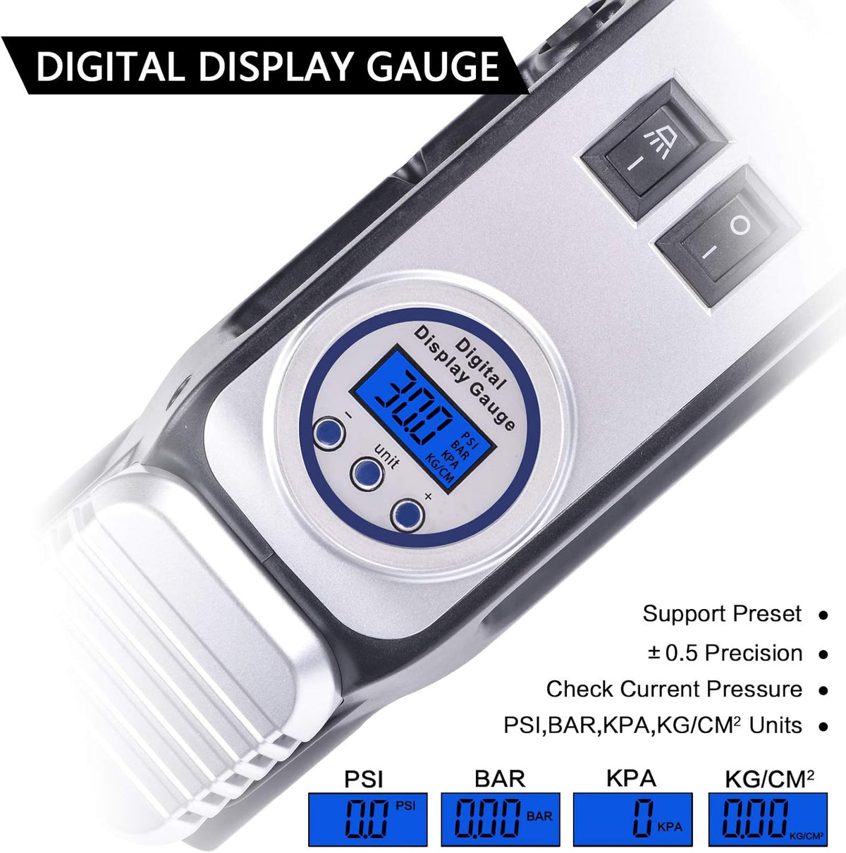 Portable Digital Tire Inflator, Dual Cylinders 12V Air Compressor Pump 150PSI with LED Light and Tire Repair Kit N967