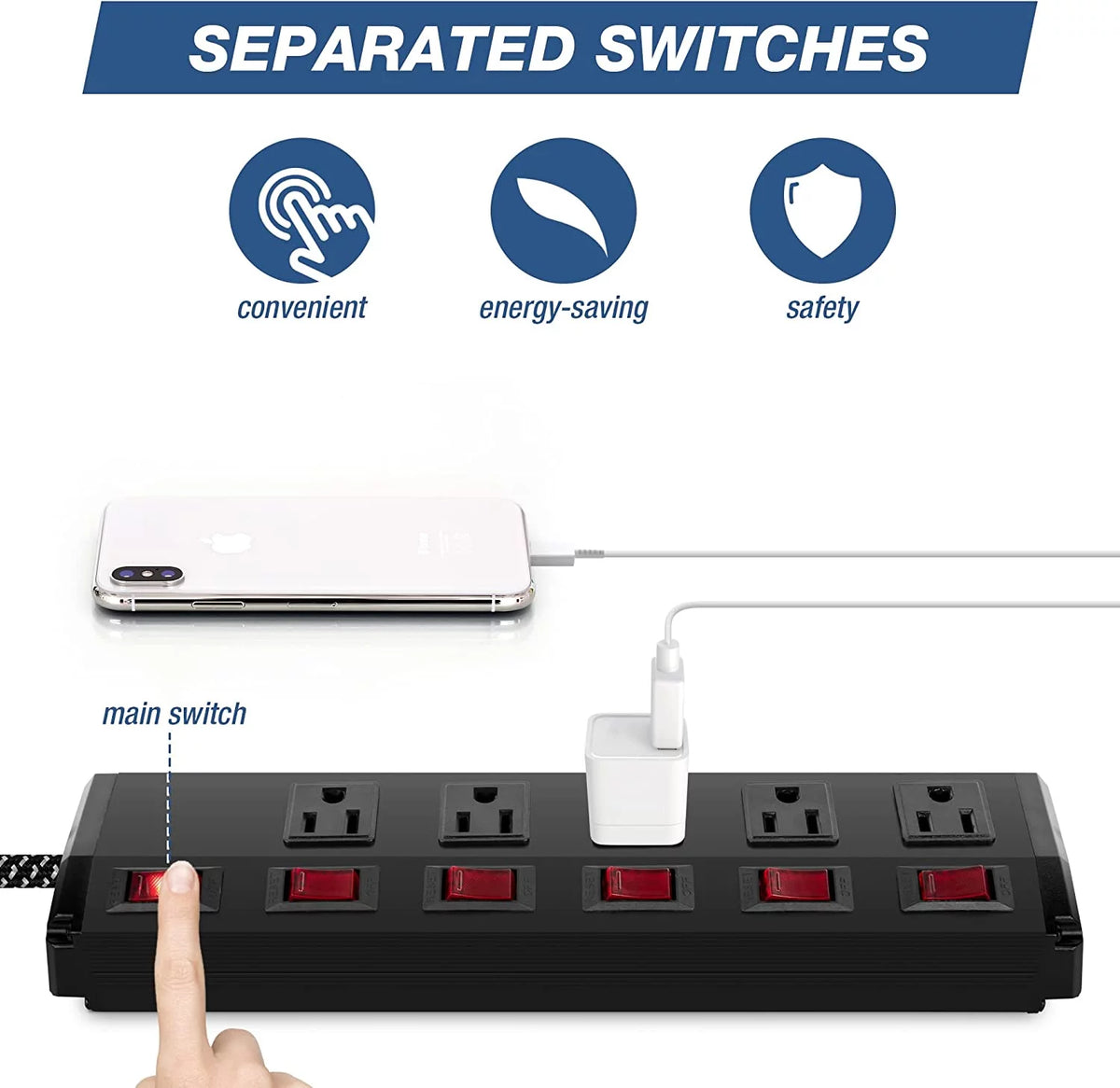 2 Pack 6 Ft 5 Outlets 15A Metal Power Strip R4131