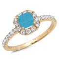Princess Cut Blue Simulated Turquoise 14k Yellow Gold Halo Ring Size 7.25 L740674