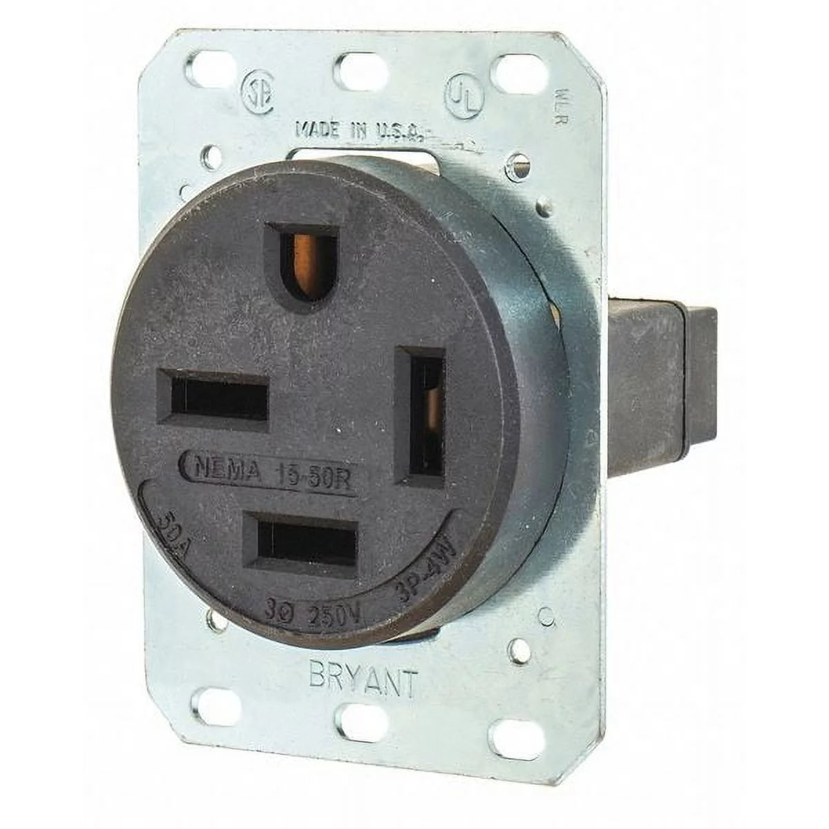 50 A 250V AC Flush Mount Single Outlet Receptacle, Black J523759