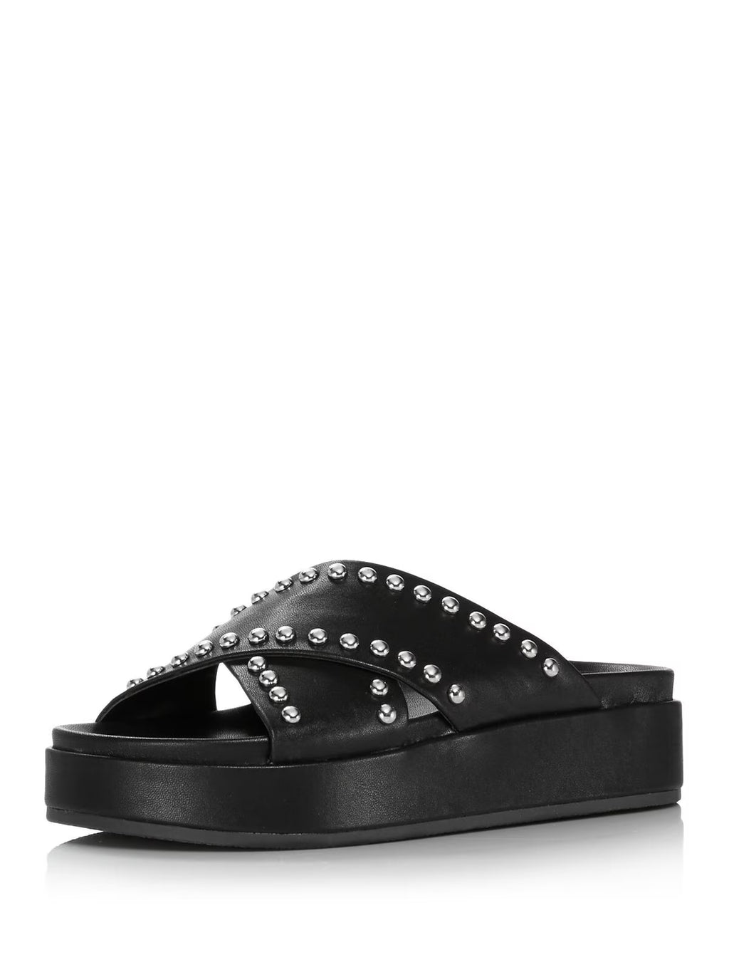 Black Cushioned Studded Round Toe Platform Slip On Slide Sandals Shoes G951942