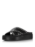 Black Cushioned Studded Round Toe Platform Slip On Slide Sandals Shoes G951942