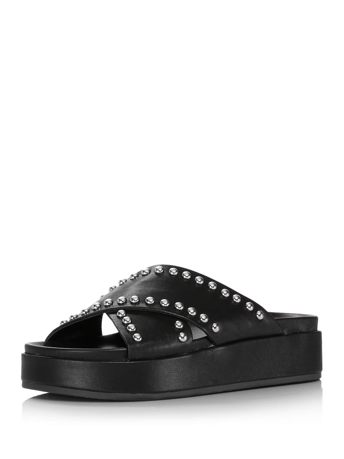 Black Cushioned Studded Round Toe Platform Slip On Slide Sandals Shoes G951942