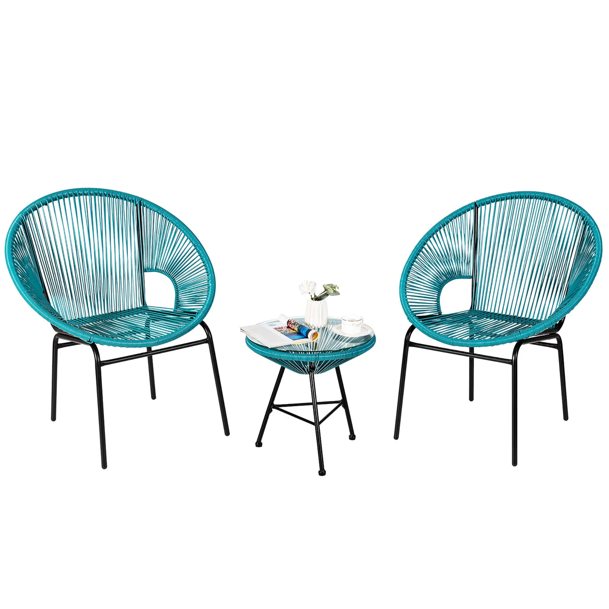 3 Pc Black Plastic Rope Patio Bistro Set Q624266
