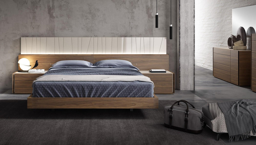 Walnut Light Grey King Size Platform Bedroom Set 5Pcs B1085