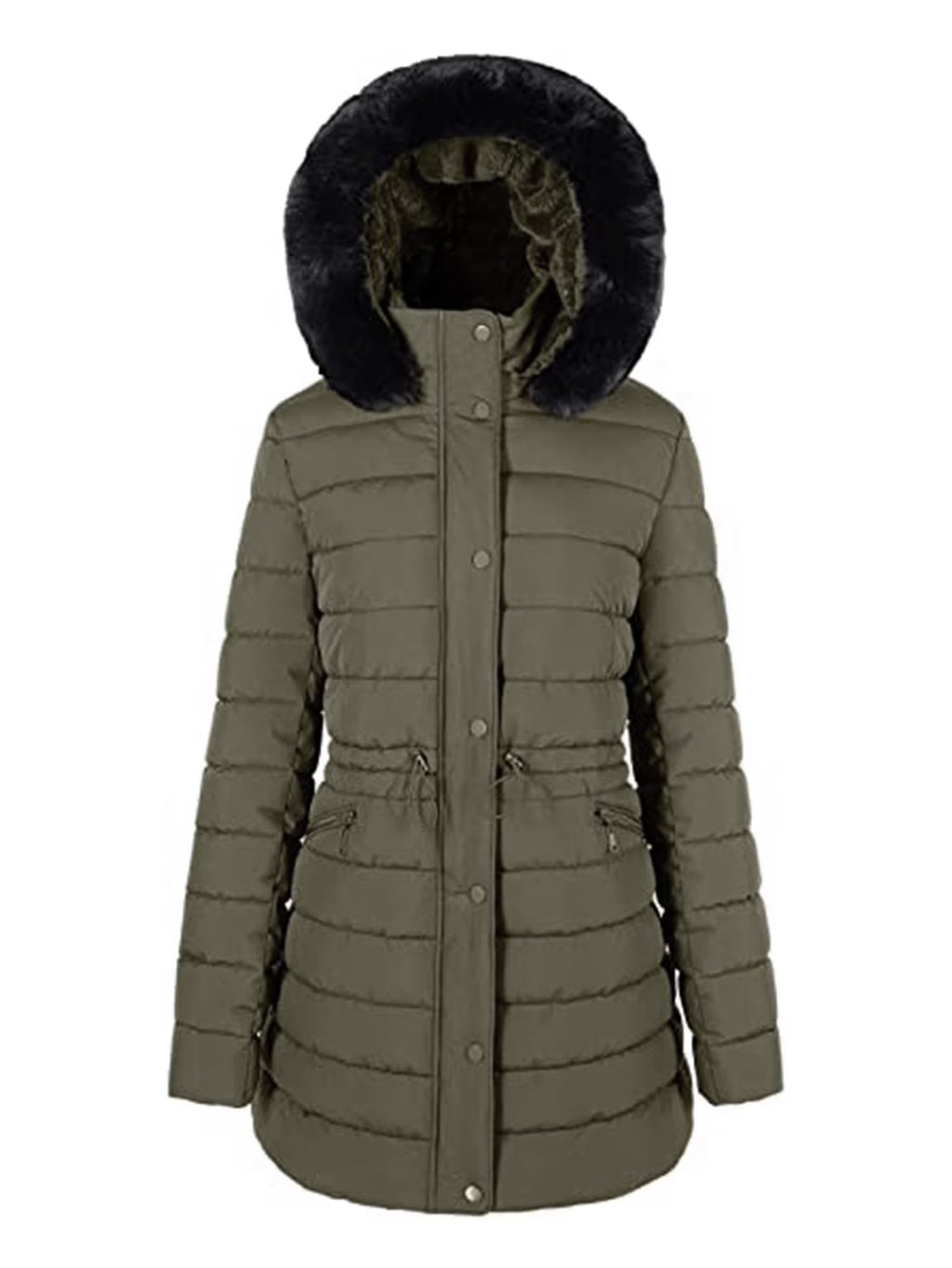 Water-Resistant Full-Zip Long Puffer Coat with Removable Hood Z7533