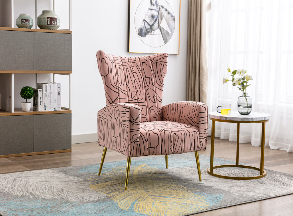 Velvet Wing Back Accent Chair with Metal Gold Legs M9158
