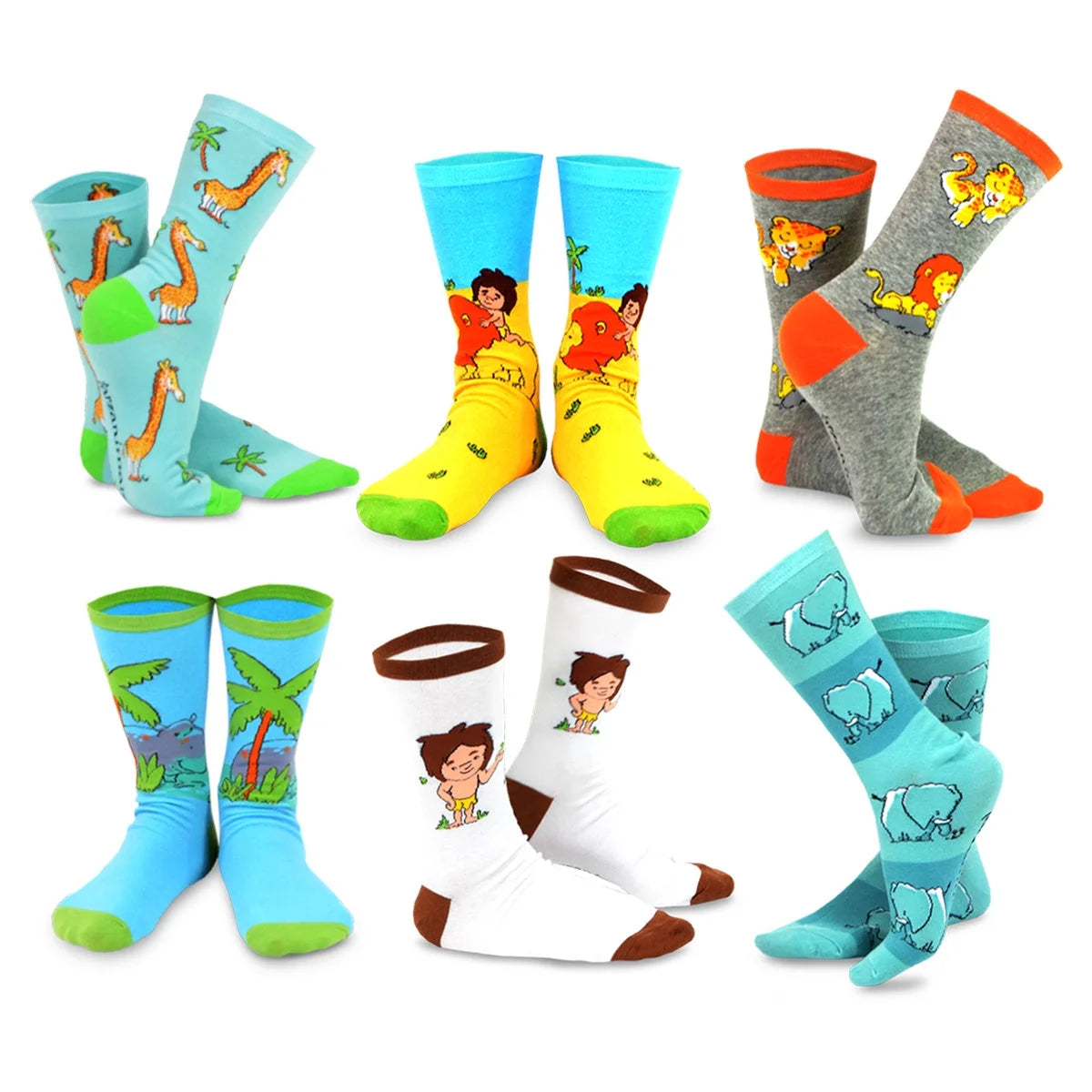 6 Pair Cartoon Safari Animal Crew Socks L4082