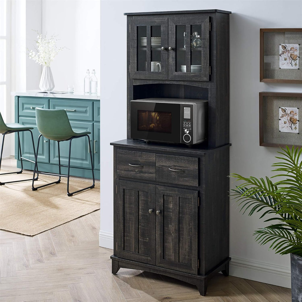 Gray Microwave Stand with Top and Bottom Cabinets U352
