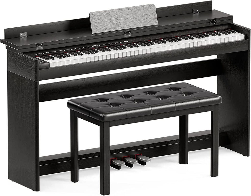 88 Key Digital Piano with Padded Bench, Music Stand, Power Adapter, 3-Pedal Board, Headphone Jack, White U555854