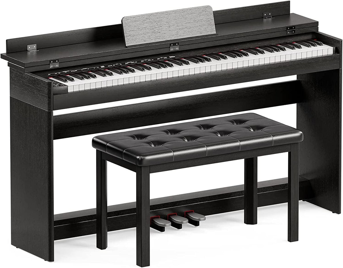 88 Key Digital Piano with Padded Bench, Music Stand, Power Adapter, 3-Pedal Board, Headphone Jack, White U555854