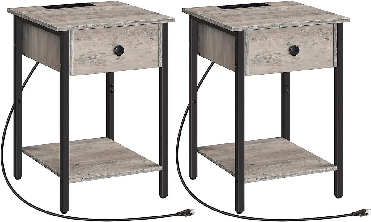Set of 2 Nightstands with Charging Station & USB Ports O870322