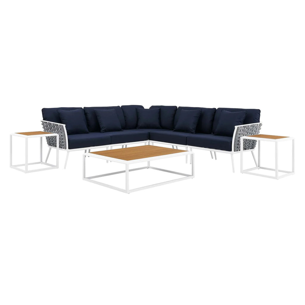 White Navy 8 Piece Outdoor Aluminum Sectional Sofa Set R205779