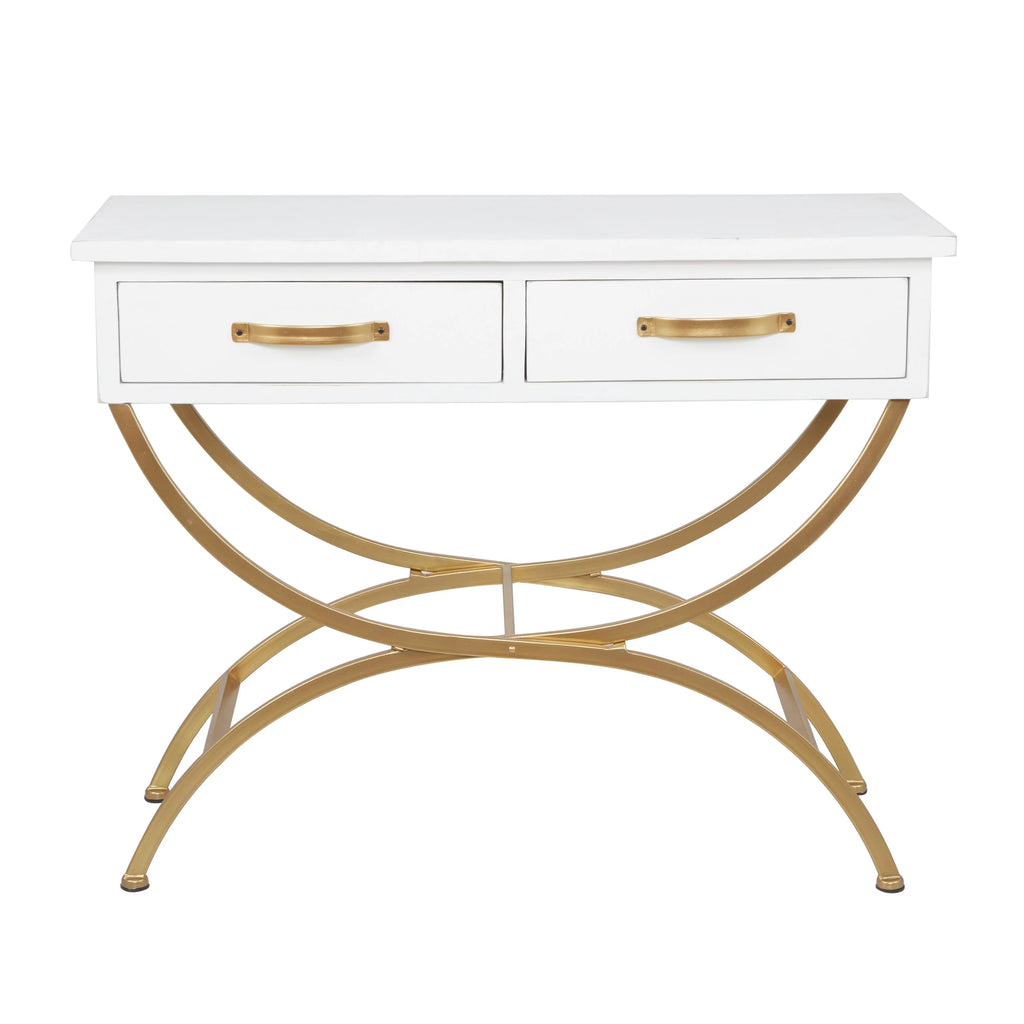 White Wood 2 Drawers Console Table with Arched Base S13917