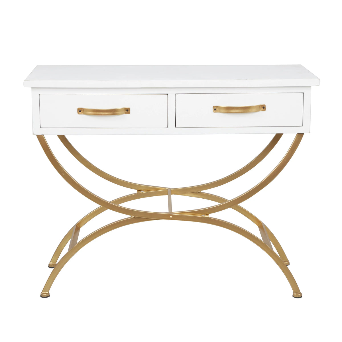 White Wood 2 Drawers Console Table with Arched Base S13917