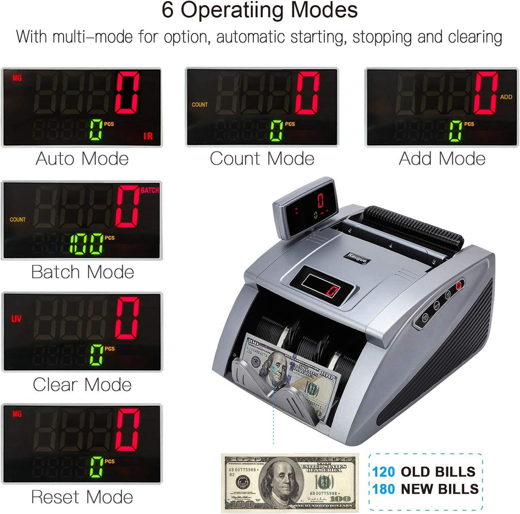 Money Counter Machine with UV/MG/IR/MT, 9 Modes, 1,200 Notes Per Minute I16871