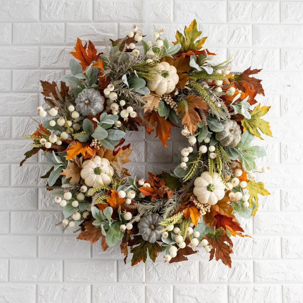 Fall Wreath with Pumpkins Maple Leaves O499
