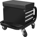Rolling Tool Chest with 3 Drawers and Wheels, Mechanic Stool Creeper Seat N647248